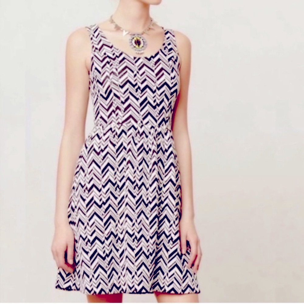 Anthropologie Black and White Chevron Midi Dress